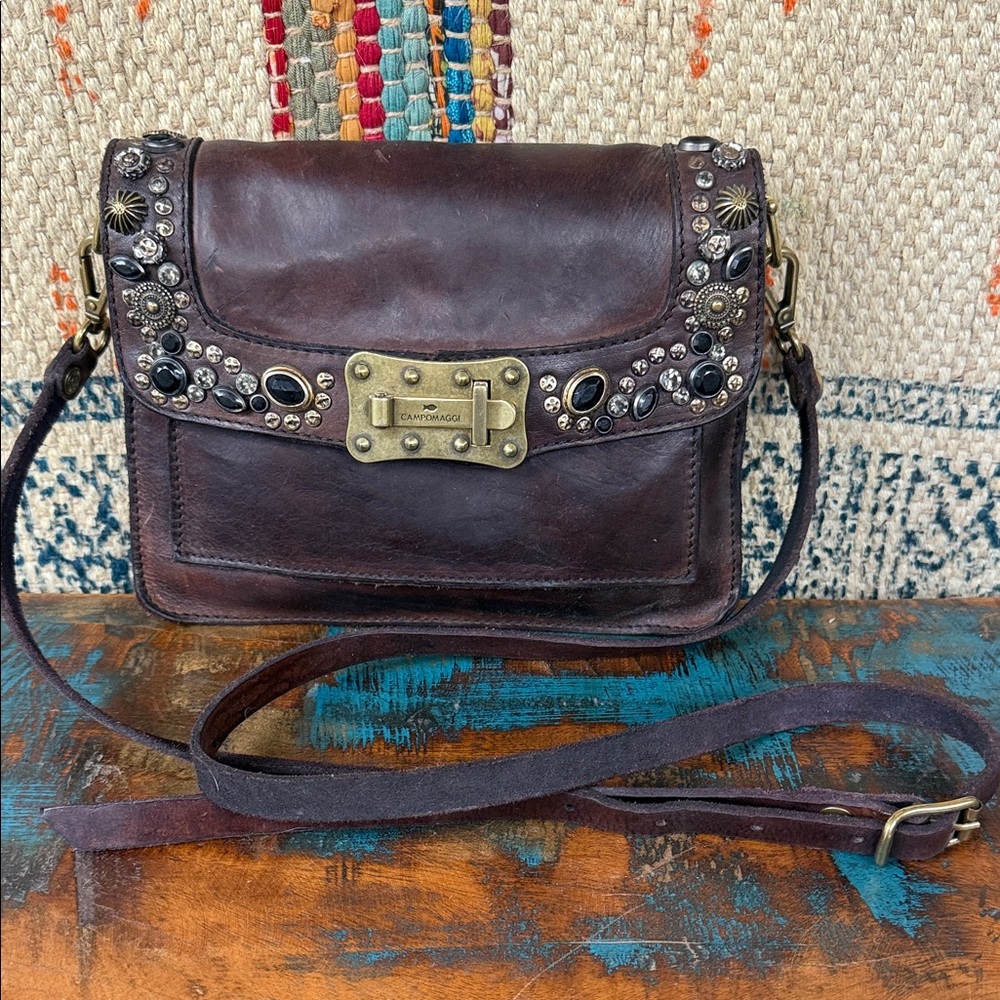 Campomaggi “Bella Di Notte” studded aubergine mini bag. New with tags.